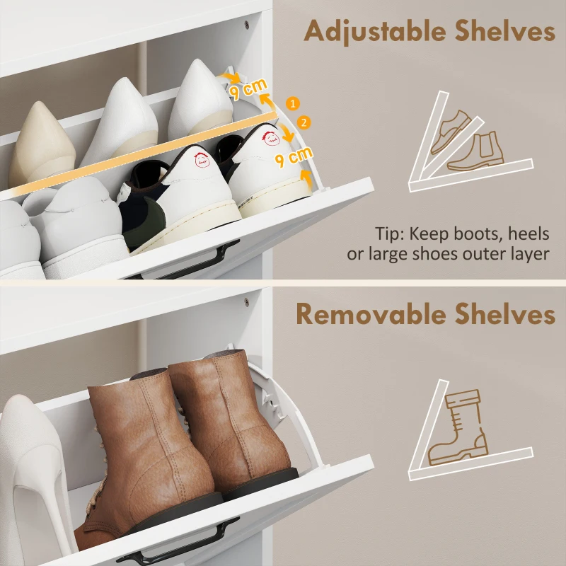 HOMCOM Mobile Scarpe, 4 Cassetti Ribaltabili, Salvaspazio con Ripiani Regolabili, Bianco