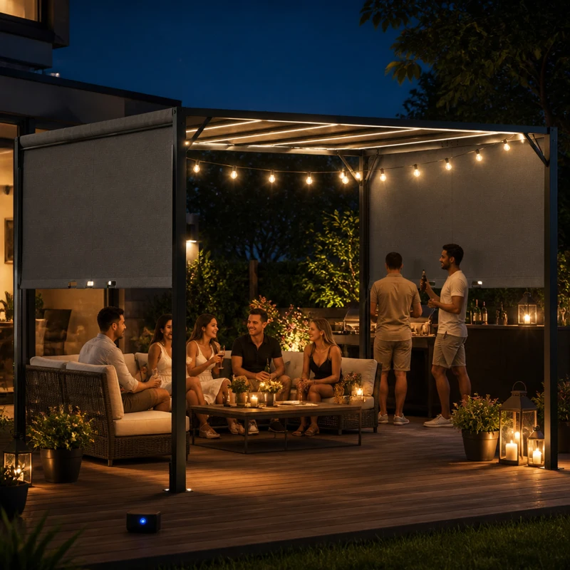 Outsunny 3 X 3 Meters Pergola with Sliding Roof, Garden Gazebo with Adjustable Sun Shade Canopy and Steel Frame, Charcoal Grey