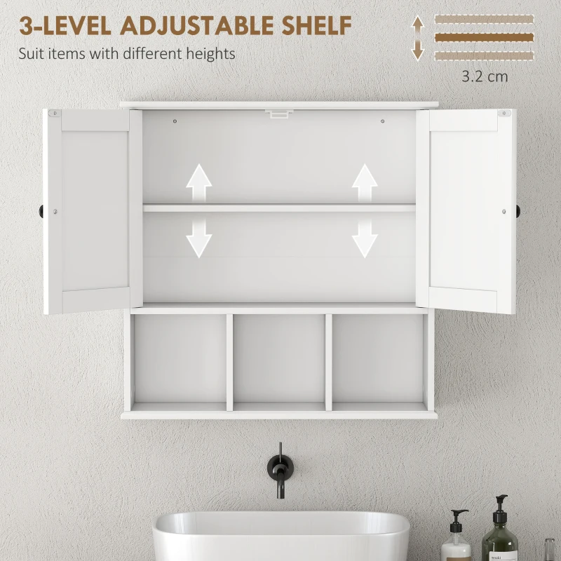 HOMCOM Farmhouse Bathroom Wall Cabinet, Wall Mounted Medicine Cabinet with Adjustable Shelf, Open Compartments, White
