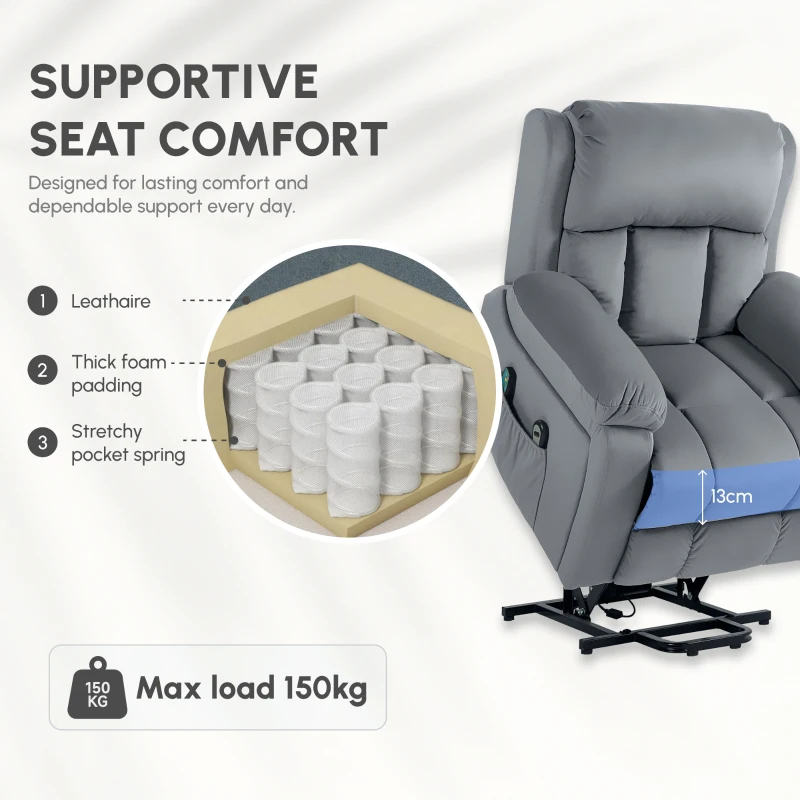 HOMCOM Eight-Point Massage Lift Chair, with Remote - Grey