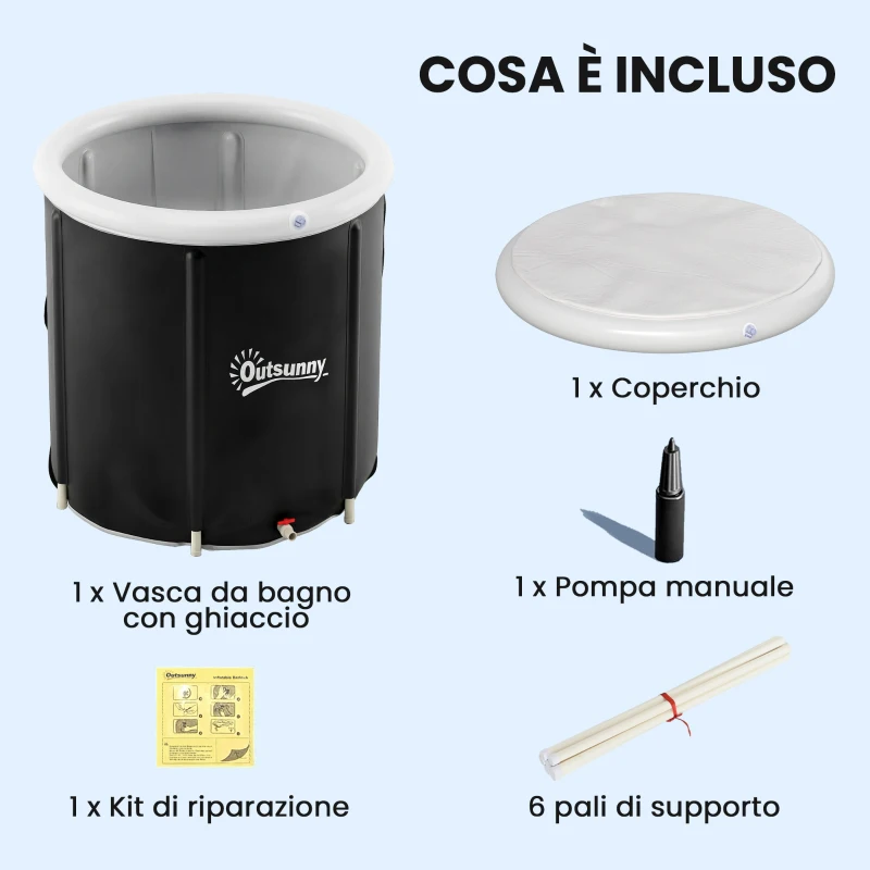 Outsunny Vasca di Ghiaccio da 280L per Sportivi con Copertura e Pompa, Ø78x71 cm, Nero