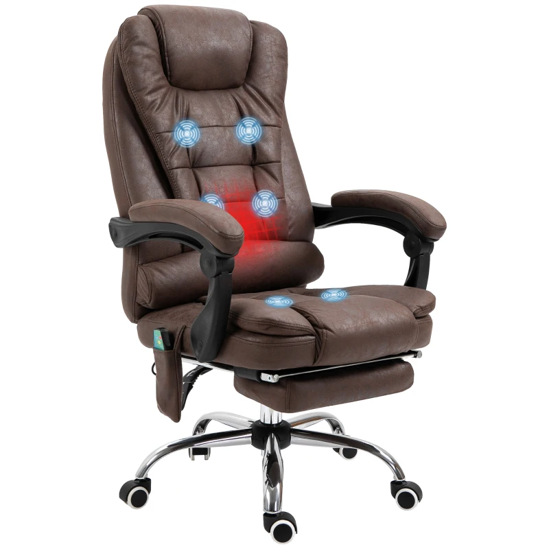 Vinsetto Poltrona da Ufficio con Telecomando e 6 Punti di Massaggio, in Tessuto Effetto Lino, 67x79x111-121 cm, Marrone