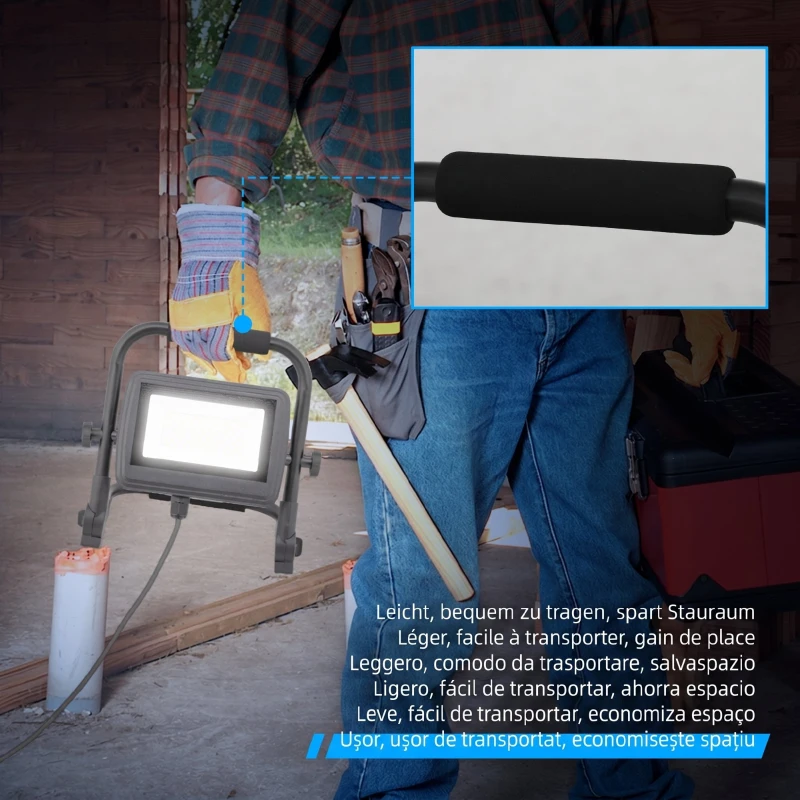 HOMCOM Proiector LED de Lucru 6500k cu Cap Rotativ și Suport, din Aluminiu și Metal, 25,5x16x25,5 cm, Negru
