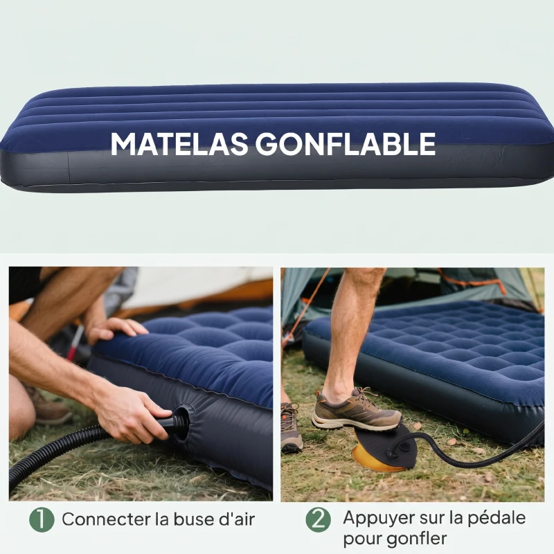4 en 1 tente surélevée avec lit de camping pliable +sac de couchage +matelas pneumatique+pompe