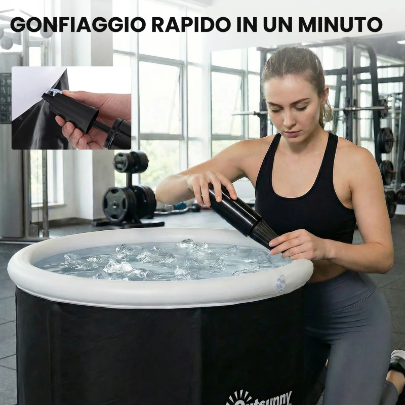Outsunny Vasca di Ghiaccio da 280L per Sportivi con Copertura e Pompa, Ø78x71 cm, Nero