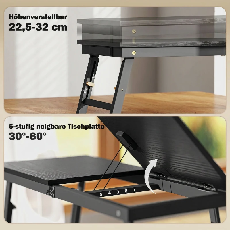 HOMCOM Suport Monitor Inclinabil și Reglabil cu Sertar Lateral, din Lemn, 83,5x33x23,5-34 cm, Negru