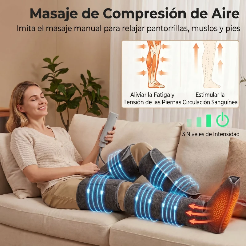 HOMCOM Masajeador de Piernas con Calor y Compresión 3 Modos Automáticos y 3 Intensidades Gris