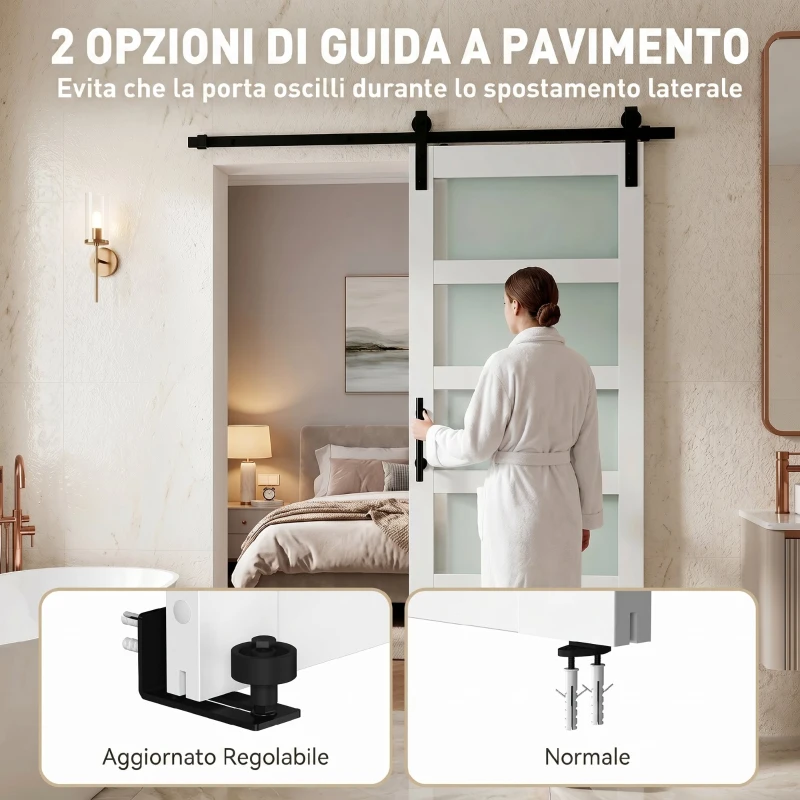 HOMCOM Porta Scorrevole Interno in Stile Rustico con Binario Silenzioso, Kit Ferramenta e Maniglia, Bianco