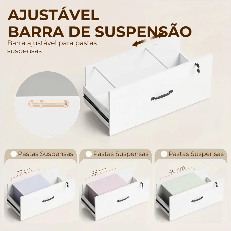 HOMCOM Arquivador com Prateleiras Móvel de Escritório com Prateleiras Gaveta para Arquivos A4 e Carta e Suporte para Impressora 70x40x157 cm Branco