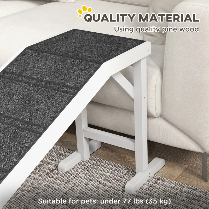 PawHut Pet Ramp for Dogs with Non-Slip Carpet and Top Platform - White & Grey