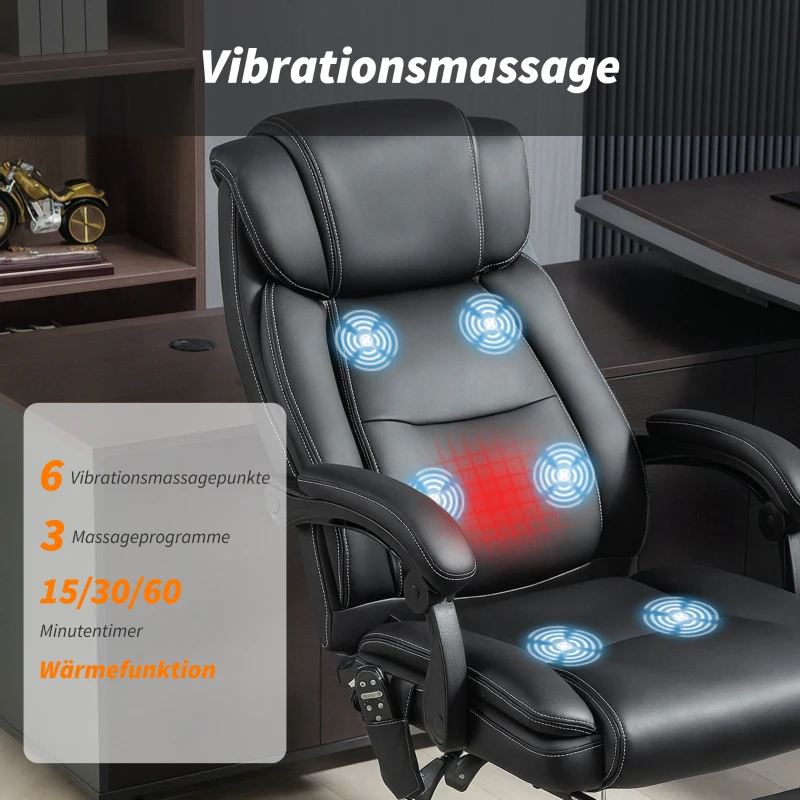 HOMCOM Bürostuhl Ergonomisch mit Massagefunktion Schreibtischstuhl mit Fußstütze, Kunstleder Schwarz