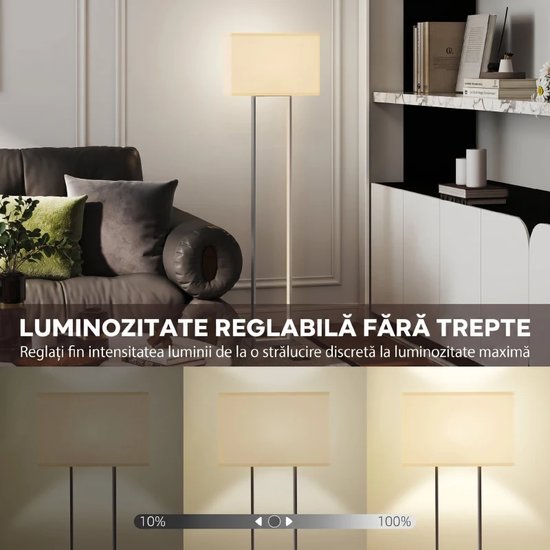 HOMCOM Lampă de Podea de 150 cm cu 3 Moduri, Luminozitate Reglabilă și Întrerupător cu Pedală, Alb