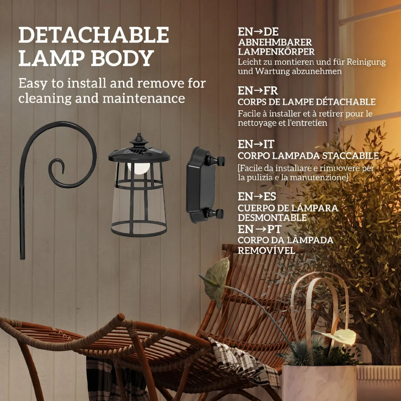 Outsunny Lampă de Grădină cu Panou Solar, Impermeabilă IP44 și Aprindere Automată, Neagră