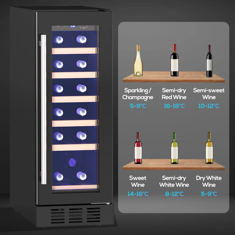 HOMCOM 19 Bottle 5-18℃ Wooden Rack Wine Fridge - Black