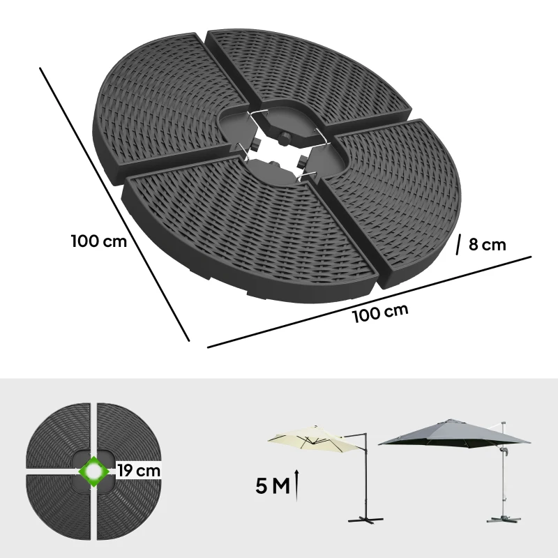 Outsunny Base para Sombrilla de 4 Piezas Rellenable con Arena 68 kg o Agua 52 L para Jardín Patio Terraza Negro