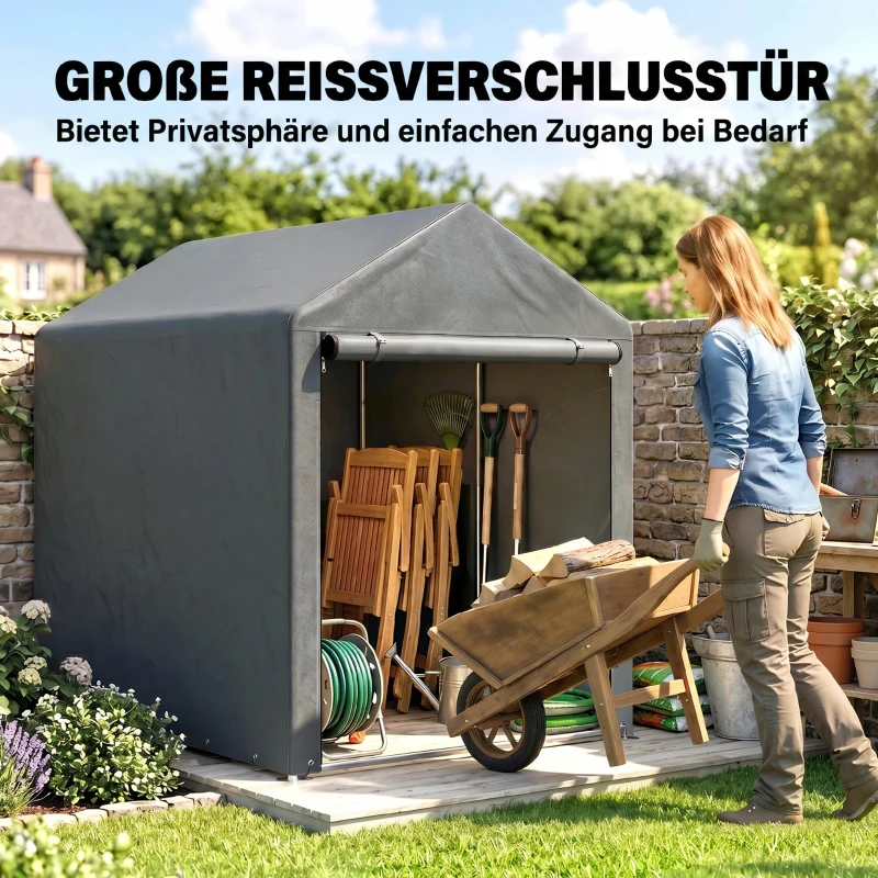 Outsunny Abri de jardin tente de stockage portable avec cadre en métal galvanisé et grande porte, 1,2 x 1,8 m