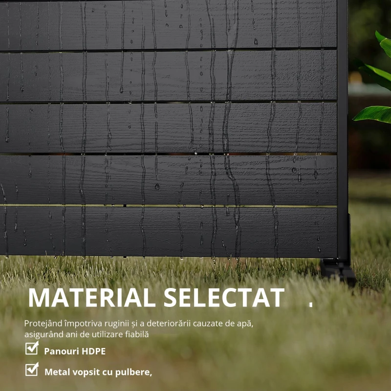 Outsunny Paravan din 6 panouri din HDPE 120x174 cm, separator de încăperi cu suport, aspect de lemn, negru