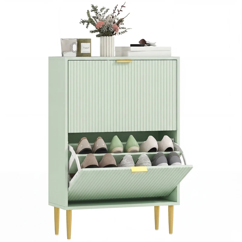 HOMCOM Elegant Two-Drawer Shoe Cabinet - Light Green