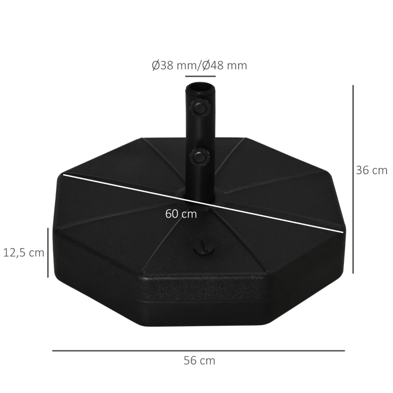 Outsunny parasolstandaard 40 kg parasolvoet voor parasol parasolstang 38 mm/48 mm met water of zand te vullen parasolvoet voor tuin terras Balkon Zwart Ø 60 x 36 H cm