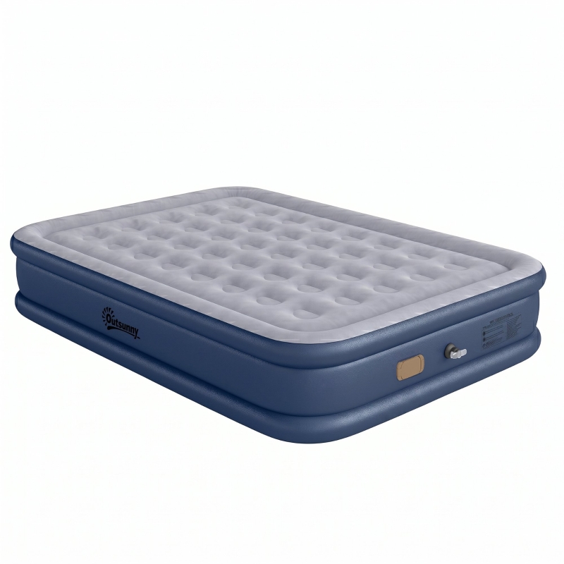 Outsunny Inflatable Mattress, Double Air Bed with Built-in Electric Pump, 3 Mins Inflation, Flocked Surface, Grey