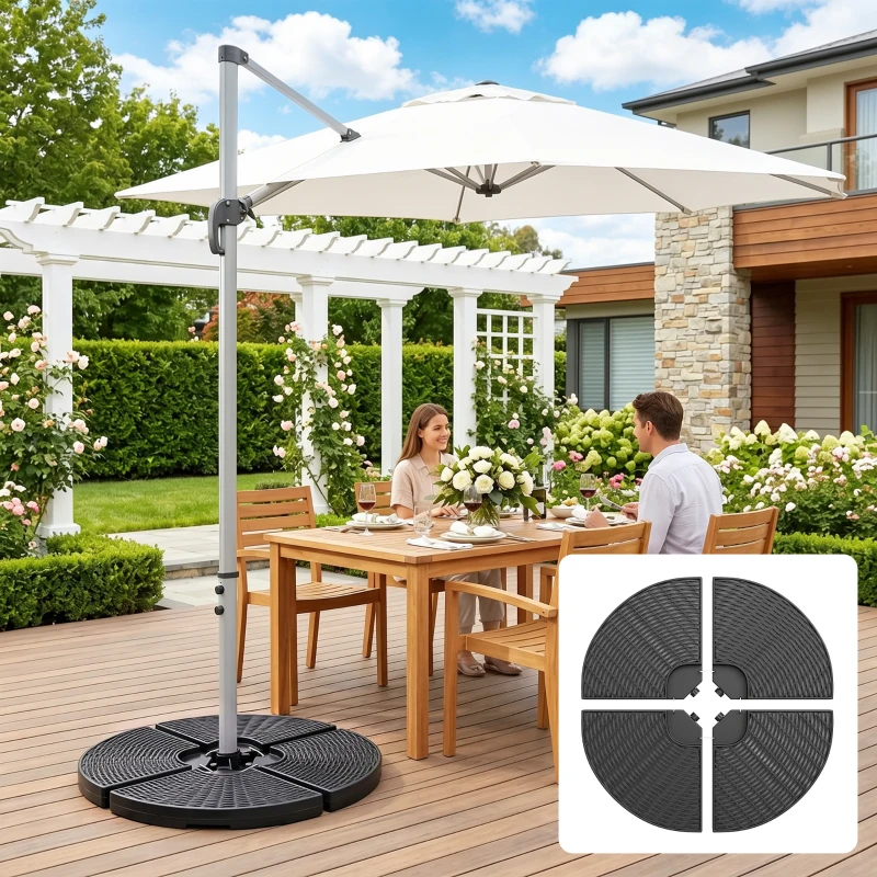 Outsunny Base para Sombrilla de 4 Piezas Rellenable con Arena 68 kg o Agua 52 L para Jardín Patio Terraza Negro