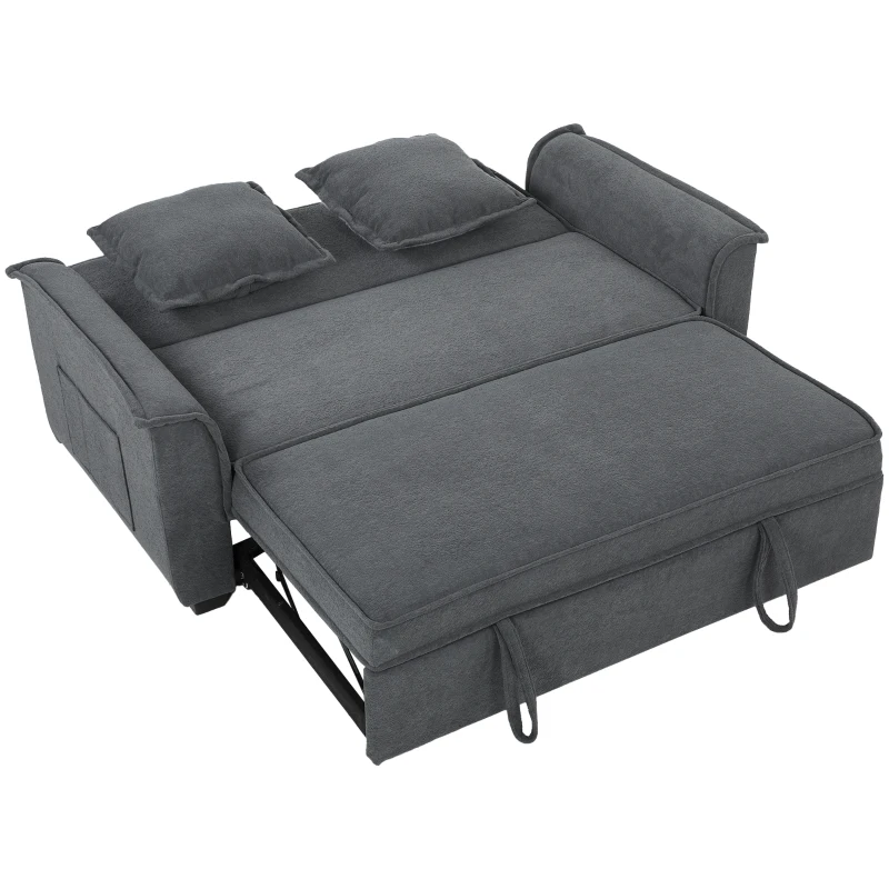 HOMCOM Canapé convertible 2 places, canapé-lit clic-clac en chenille, dossier réglable, 2 coussins, poche latérale, gris
