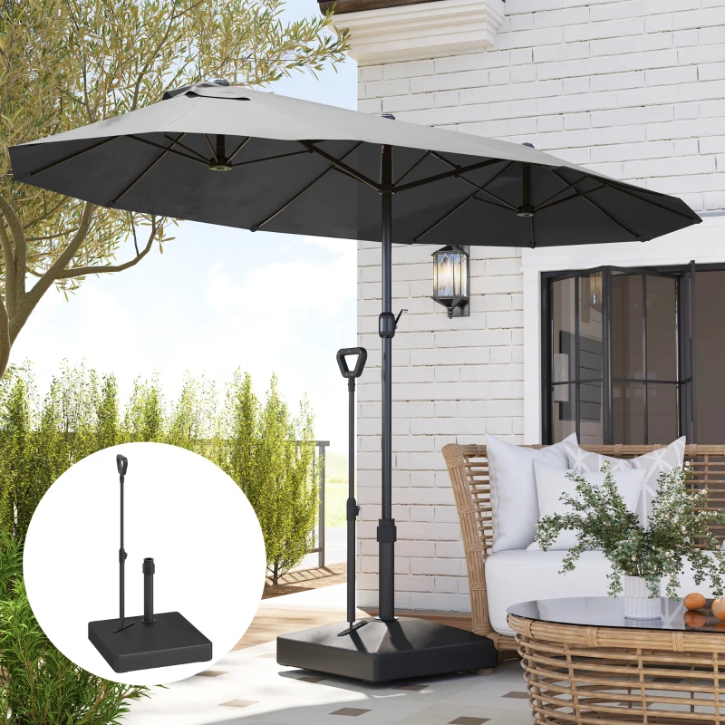 Outsunny Gartenschirmständer, Sonnenschirmbasis mit verstellbaren Rädern, mit Wasser und Sand befüllbar, Kunststoff, Schwarz
