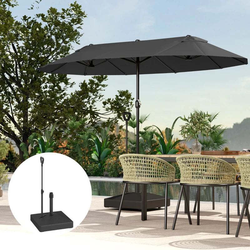 Outsunny Gartenschirmständer, Sonnenschirmbasis mit verstellbaren Rädern, mit Wasser und Sand befüllbar, Kunststoff, Schwarz