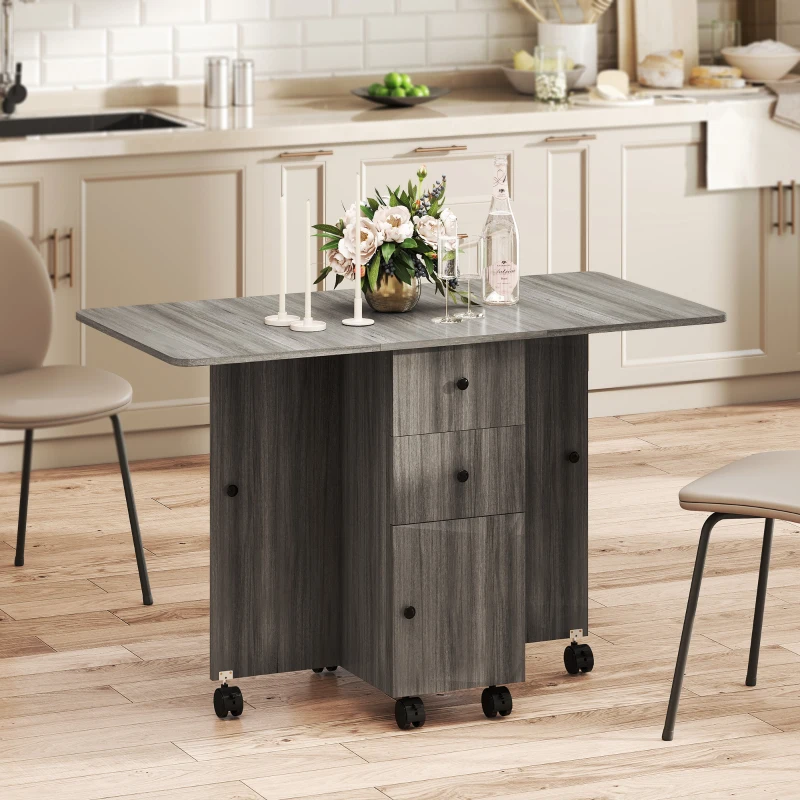 HOMCOM Multi-Storage Six-Person Drop Leaf Dining Table - Grey