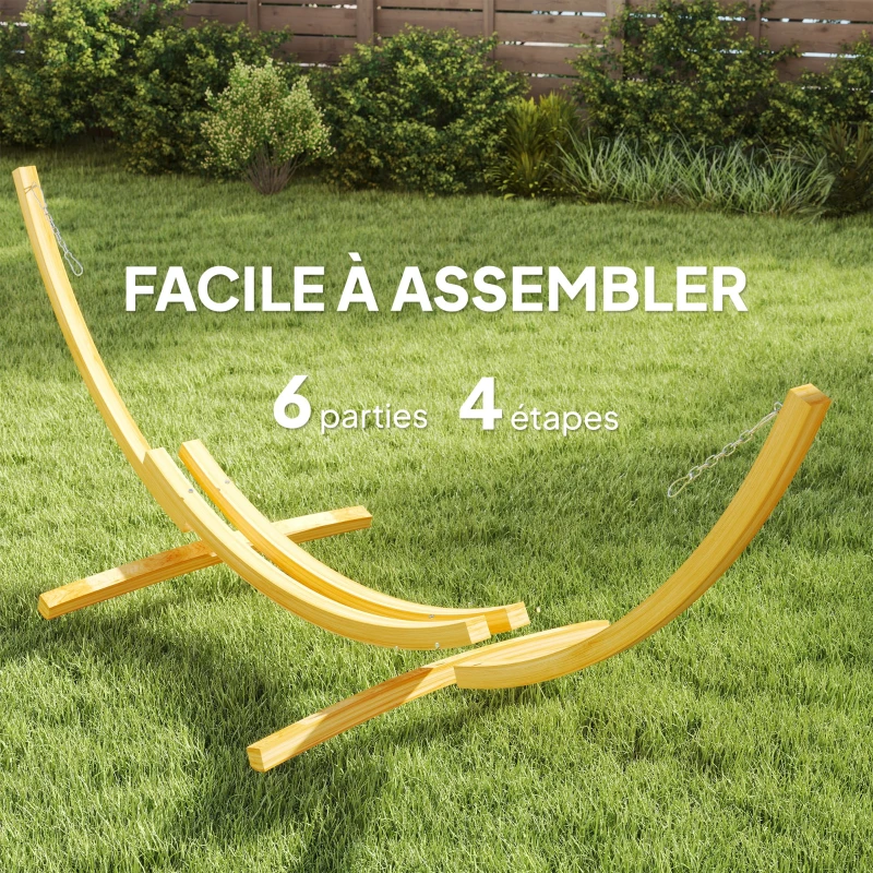 Outsunny Support pied de hamac structure robuste en bois de pin charge max. 120 Kg dim. 325L x 120l x 118H cm bois naturel