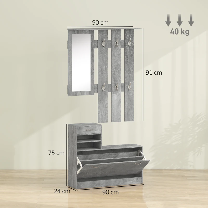 HOMCOM Three-in-One Hallway Storage Set - Cement Grey