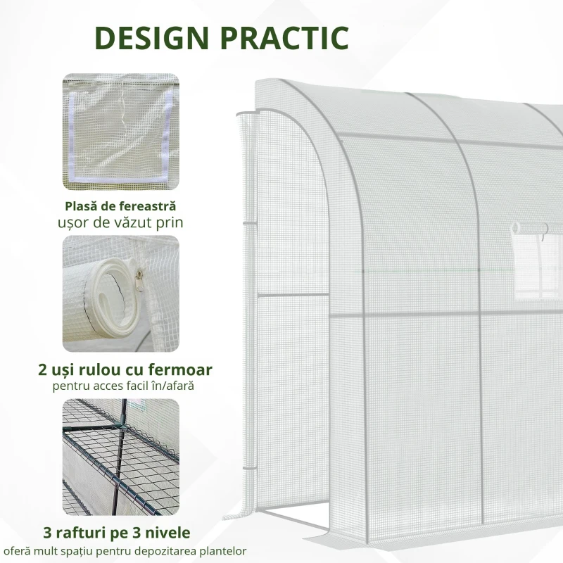 Outsunny 7' x 3' x 7' Outdoor Walk-In Greenhouse, Plant Nursery with Roll-up Windows, PE Cover, and 3 Wire Shelves, White
