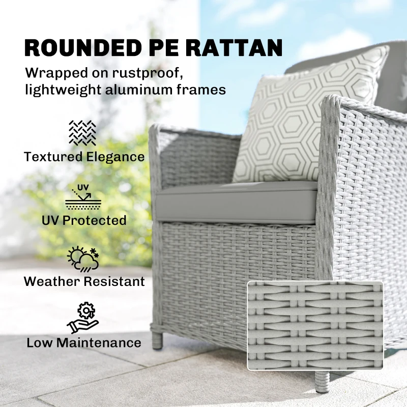 Outsunny Rattan Garden Dining Set with Turntable, Marble Effect Glass Round Garden Table and Chairs with Aluminium Frame, Grey