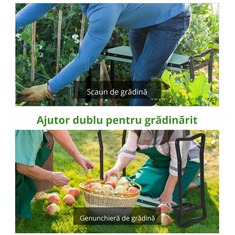 Outsunny Scaun de Ingenuncheat pentru Gradinarit Pliabil in Otel cu Perna in Spuma 58x28x49cm