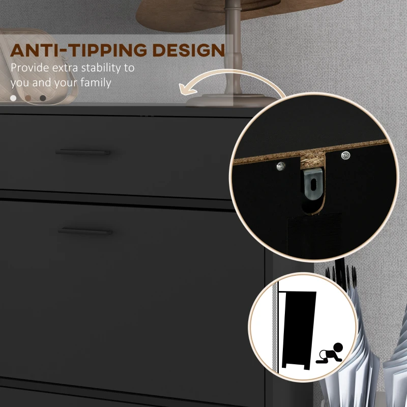 HOMCOM Three Drawer Slim Shoe Storage Cabinet, 12 Shoe Pairs - Black