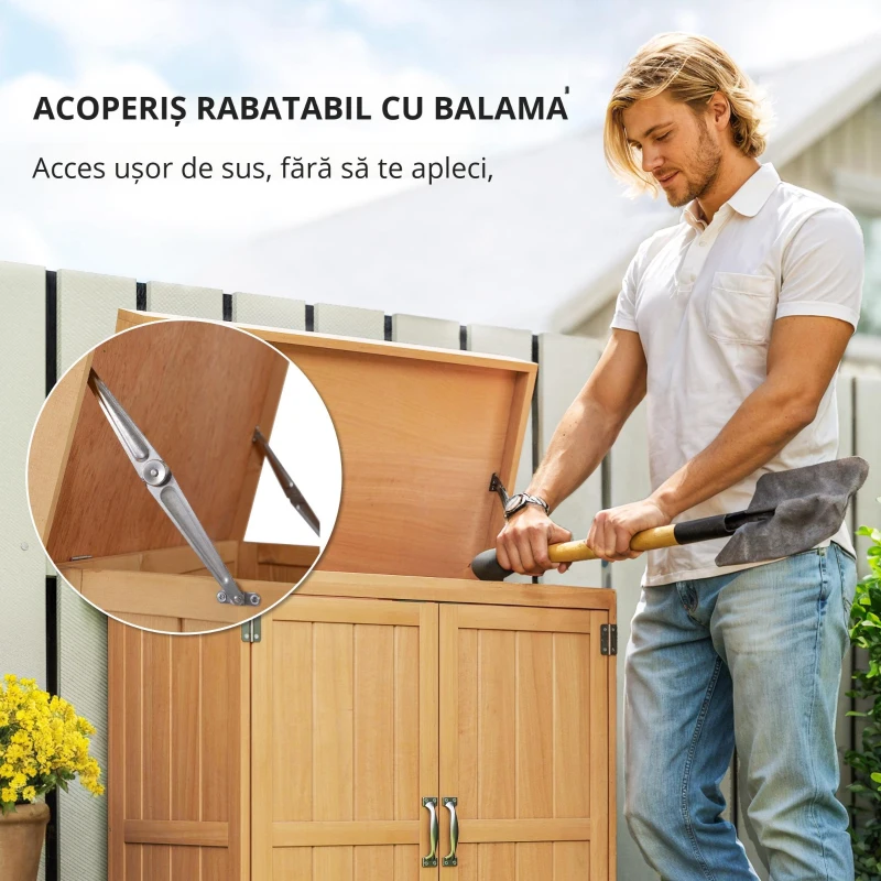 Outsunny Dulap Exterior Lemn 74×43×88 cm – 2 Rafturi pentru Scule Gradina