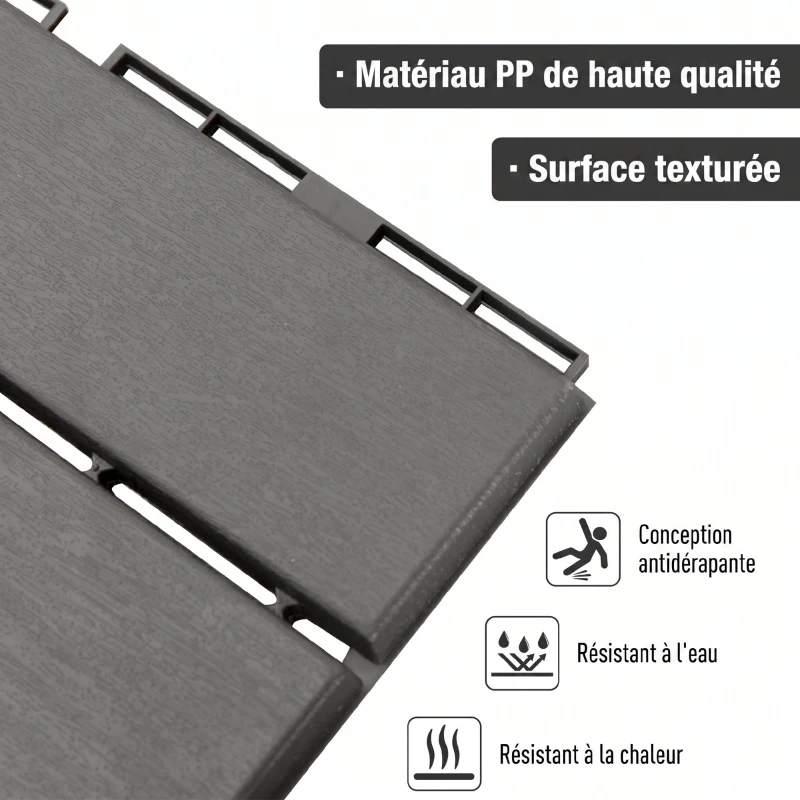Outsunny Caillebotis - Dalles terrasse - Lot de 9 - emboîtables, Installation très Simple - Petits Carreaux Composite Plastique Imitation Bois Noir