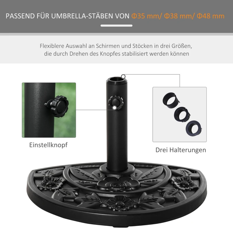 Outsunny Halfronde Parasolvoet, 9 kg, Bloemendesign, HDPE/Cement, voor Parasolstokken Ø35/38/48 mm