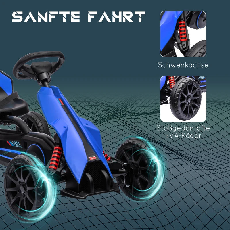 HOMCOM Go Kart Pedal Go Kart met achteruit- en vooruitversnelling, voor kinderen van 3 tot 8 jaar, Blauw + Zwart(m-6)