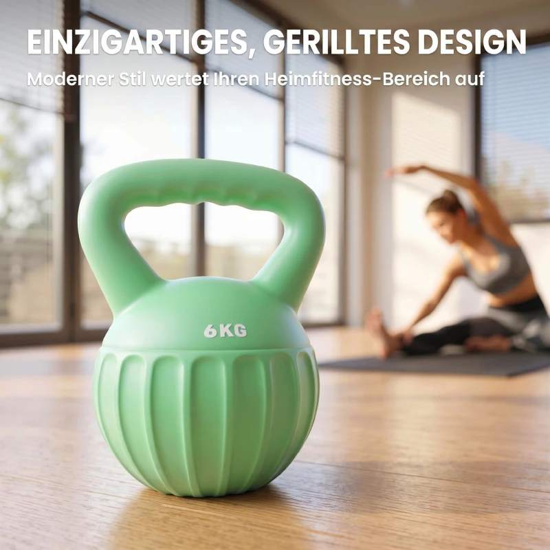 SPORTNOW Kettlebell Kugelhantel 6 kg Gewicht-Hantel mit Sand befüllt für Anfänger Zuhause Krafttraining 17 x 17 x 23 cm Grün