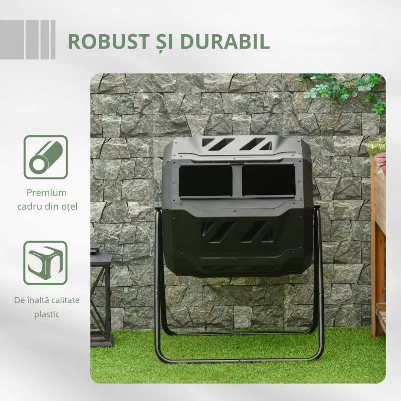 Outsunny Compostor Gradina & Balcon 71×65×96 cm – Tambur Rotativ pentru Deseuri