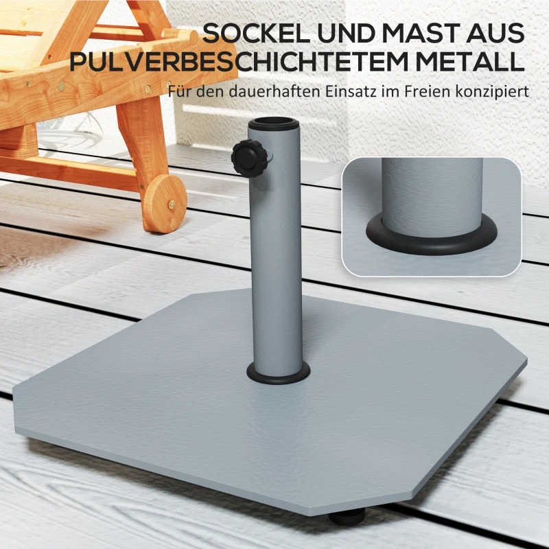 Outsunny Sonnenschirmständer aus Metall 18,5 kg Schirmständer mit Rollen, Quadratisch Schirmhalter für Sonnenschirm 32/38/48mm
