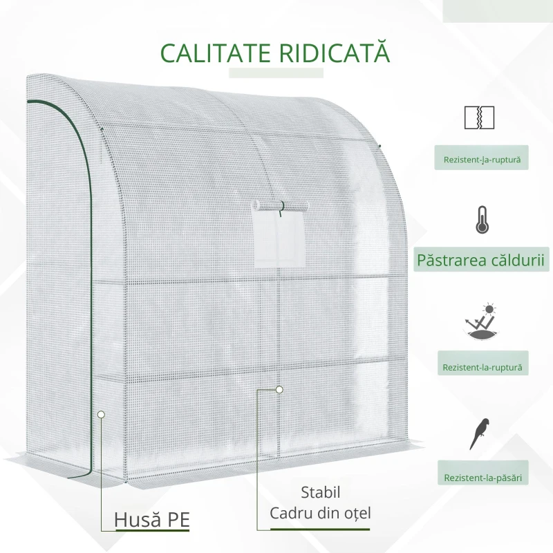 Outsunny 7' x 3' x 7' Outdoor Walk-In Greenhouse, Plant Nursery with Roll-up Windows, PE Cover, and 3 Wire Shelves, White