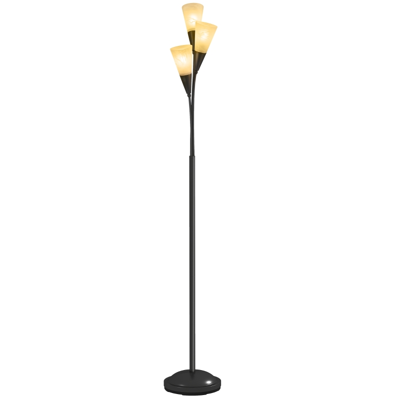 HOMCOM Modern Standing Lamp, 3-Light Upright Floor Lamps for Living Room, Black
