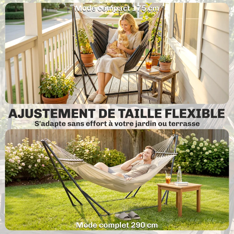 Outsunny Support de Hamac 290 cm, Cadre de Hamac en Acier Pliable, Portable et Réglable avec Sac de Transport, Noir