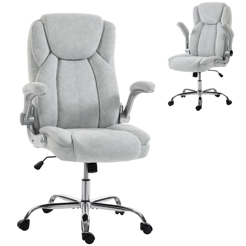 HOMCOM Silla de escritorio Ergonómica con Respaldo Alto Reposabrazos Abatibles Asiento con Muelles Altura Ajustable Crema