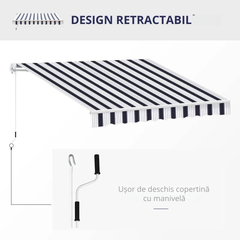Outsunny Perdea Soare Rulanta de Perete Manuala cu Dungi , Albastr si alb, 2.5x2m