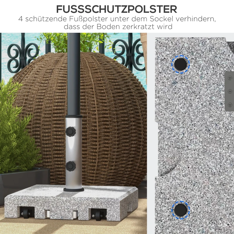 Outsunny Granieten parasolvoet, 28 kg, wielen, voor parasolpalen van 32/38/48 mm, Grijs