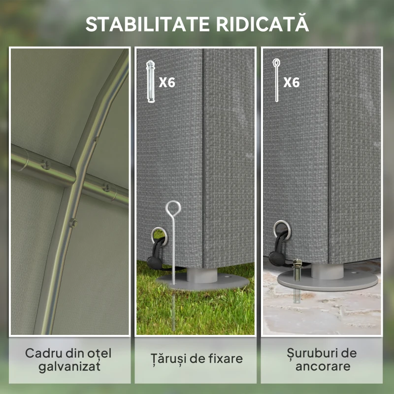 Outsunny Magazie pentru Unelte Garaj Cort cu Acoperire Anti-UV și Cadru Metalic, 120x179x165cm, Gri Deschis(m-5)