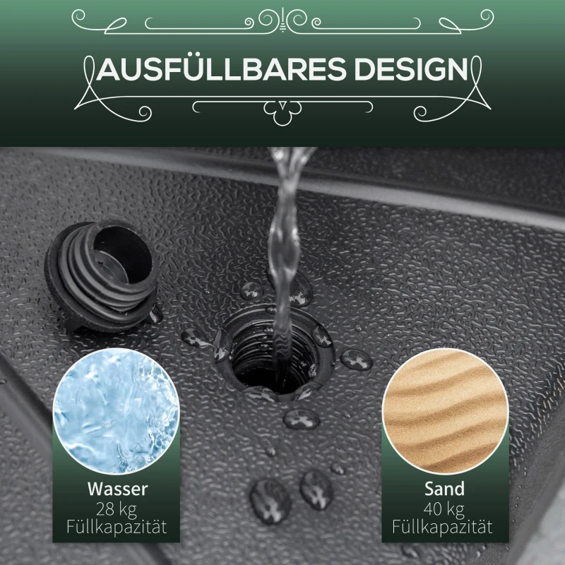 Outsunny parasolstandaard 40 kg parasolvoet voor parasol parasolstang 38 mm/48 mm met water of zand te vullen parasolvoet voor tuin terras Balkon Zwart Ø 60 x 36 H cm